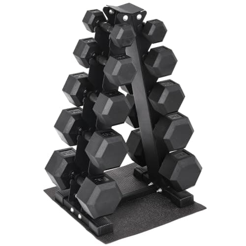 BalanceFrom BalanceFrom Rubber Coated Hex Dumbbell Set with A-Frame Rack (150 lb)