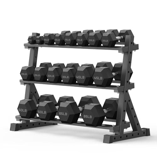 papababe papababe Rubber Encased Dumbbell Set with Rack (530 lb)